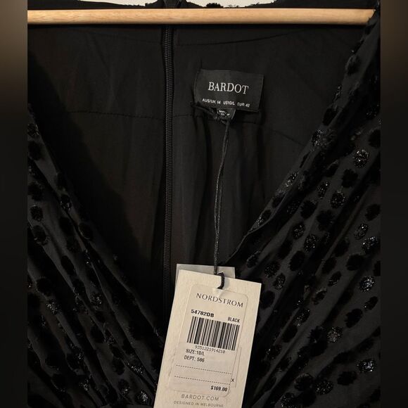 Bardot Bree Metallic Polka Dot Minidress Black Size Large NWT - Picture 5 of 6